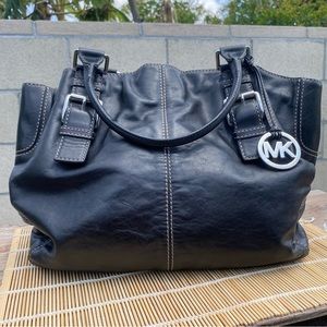 Michael Kors, Black with White Stitching Leather Shoulder Bag